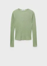 Buzo de punto fino con textura acanalada, cuello redondo y diseño entallado de manga larga.