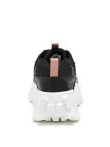 Zapatillas Caterpillar modelo Intruder Lite para mujer, de color negro con suela chunky blanca y detalles en rosado.