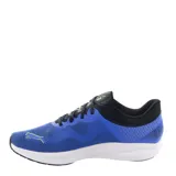 Championes deportivos Puma modelo Redeem Profoam, con parte superior de malla transpirable en color azul, detalles en negro y acentos en amarillo neón. Incorporan tecnología Profoam para una amortiguación superior y suela de goma para mayor tracción.