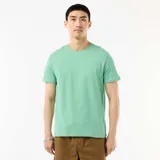 Remera de manga corta y corte recto, color verde menta, con cuello redondo clásico.