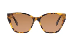 Lentes de sol de acetato con forma de ojo de gato, marco con estampado carey y lentes marrones.