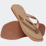 Ojotas Havaianas Top Square Fusion, color marrón claro con tiras texturizadas y logo de la marca en relieve. La suela tiene un diseño cuadrado en la punta.