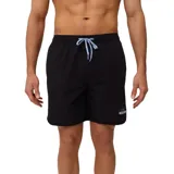 Short de baño negro con cintura elástica y cordón celeste.