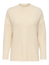 Sweater de punto gris oscuro con cuello alto, manga larga y diseño holgado. Presenta puños y cuello acanalados, con una textura suave y cómoda.