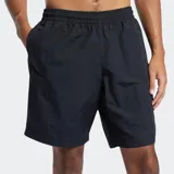 Short deportivo Reebok para hombre, color negro, con cintura elástica fruncida y cordón de ajuste interno. Presenta bolsillos laterales.