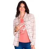 Camisa de franela a cuadros color vainilla, con bolsillos en el pecho, botones metálicos y logo de CAT en la costura lateral.