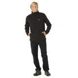 Canguro negro de polar fleece con cuello alto con botones, bolsillo en el pecho con cierre y logo bordado.