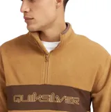 Buzo de polar con cierre frontal parcial y cuello alto, color marrón con franja horizontal y detalles en puños en color marrón oscuro. Incluye logo de la marca estampado en el pecho.