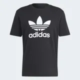 Remera negra de algodón con logo Adidas Trifolio estampado en blanco en el frente.