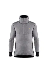 Buzo gris de lana merino con capucha, cierre frontal a mitad del torso y logo bordado en el pecho.