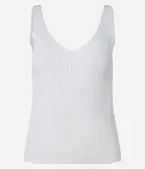 Blusa musculosa de punto acanalado de Marfinno, color tostado, con escote en V pronunciado tanto al frente como en la espalda y tirantes anchos.