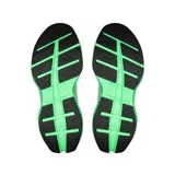 Championes de running On modelo Cloudrunner 3 Max, en color blanco con detalles en verde menta y negro. Presentan capellada de malla transpirable, cordones blancos y entresuela gruesa con tecnología CloudTec en color verde y gris.