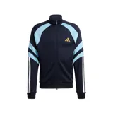 Campera deportiva Adidas House Of Tiro Nations Pack, color azul marino con detalles en celeste y blanco en las mangas, y logo dorado en el pecho.