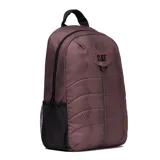 Mochila Caterpillar modelo Benson Backpack de color bordó, con diseño geométrico estampado, bolsillos laterales de red y asa superior.