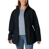 Campera impermeable Columbia modelo Blossom Park Rain Omni-Tech, color negro, con capucha ajustable, cierre frontal, bolsillos laterales con broches y cordón ajustable en la cintura.