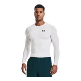 Remera deportiva Under Armour HeatGear® de manga larga, color gris jaspeado con logo negro en el pecho.