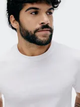 Camiseta básica de manga corta y cuello redondo, color rojo oscuro.