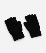 Par de guantes negros de punto sin dedos.