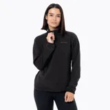 Buzo polar de mujer con cierre frontal parcial, cuello alto y manga larga. Confeccionado en microfleece de poliéster reciclado, cuenta con puños elásticos y logo de la marca bordado en el pecho.