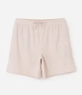 Bermuda deportiva masculina de poliéster color negro, con corte suelto y cintura elástica con cordón ajustable.