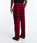 Pantalón de pijama de franela con estampado de cuadros en tonos rojos y negros, cuenta con cintura elástica y cordón de ajuste.
