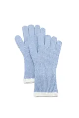 Guantes de punto acanalado en color celeste, con puños en contraste de color blanco.