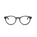 Anteojos de acetato negros con forma redonda.
