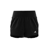 Short deportivo Adidas color negro con cintura elástica, logo estampado y tres tiras blancas en los laterales.