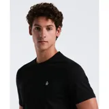 Camiseta negra de cuello redondo para hombre, confeccionada en algodón orgánico. Presenta un ajuste entallado y el logo de Original Penguin en el pecho.