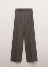 Pantalón largo de tiro bajo en tejido jaspeado color marrón, de corte recto y diseño de traje.