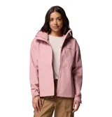 Campera impermeable y transpirable Columbia con tecnología Omni-Tech y costuras selladas. Presenta capucha ajustable, cierre frontal con solapa, bolsillos con cremallera en el pecho y laterales, y puños ajustables.