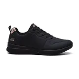Championes deportivos Skechers modelo Bobs Sport Milano, de diseño urbano en color negro. Presentan una parte superior sintética perforada, cierre con cordones y un detalle metálico en tono bronce en el talón. Incluyen plantilla acolchada Memory Foam y suela de tracción flexible.