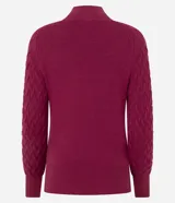 Suéter Marfinno de punto color fucsia, con cuello alto, manga larga ajustada y textura en zigzag.