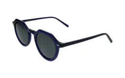 Lentes de sol con montura de acetato azul y lentes grises.