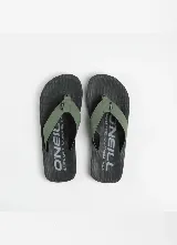 Chancletas O'Neill con base negra y tiras de tela en color verde militar.