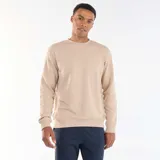 Buzo liso de felpa francesa en color beige, con cuello redondo y diseño clásico de manga larga.