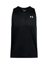 Musculosa deportiva Under Armour de color negro con cuello redondo y el logotipo de la marca estampado en el pecho en color blanco.
