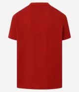 Remera de media malla verde militar con cuello redondo y mangas cortas, de corte clásico.