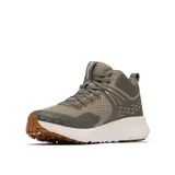 Bota de senderismo Columbia modelo Konos TRS OutDry Mid, color beige con detalles en marrón oscuro y suela blanca. Diseño de altura media con tecnología impermeable y transpirable, confeccionada en malla técnica con refuerzos sintéticos y sistema de ajuste Navic Fit.