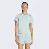 Remera deportiva Adidas de cuello redondo y manga corta, confeccionada en tejido técnico con tecnología Climacool de secado rápido. Presenta un diseño minimalista en color verde claro con el logo de la marca estampado en el pecho.