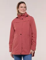 Campera impermeable Gallery color azul marino, con capucha plegable, cierre frontal con solapa de botones a presión, bolsillos y cordón de ajuste en la cintura.