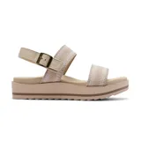 Sandalia casual con plataforma, capellada tejida, correa de talón sintética con hebilla lateral ajustable, plantilla acolchada Skechers Plush Foam y soporte plantar Arch Comfort.