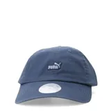 Gorra tipo dad hat de la marca Puma, en color azul, con parche bordado del logo de la marca en el frente.