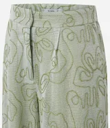 Pantalón de vestir de corte recto, color verde claro con bordado abstracto de líneas curvas.