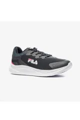 Championes de running Fila Force para mujer, color negro con suela blanca y detalles en fucsia.