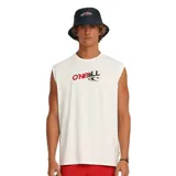 Musculosa O'Neill de corte amplio y sin mangas, color blanco, con logo estampado en el pecho en tonos rojo y negro.