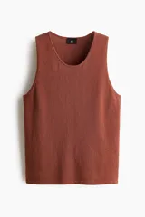 Musculosa en punto de mezcla de algodón H&M, color marrón con cuello redondo y sisas amplias.
