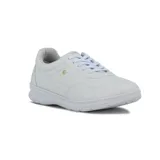 Championes deportivos blancos Comfortflex con cordones tono sobre tono, suela chunky con amortiguación y un discreto aplique metálico dorado en el lateral.