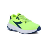 Championes de running Diadora Rush para hombre, color amarillo flúor con detalles en azul marino.