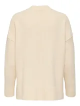 Sweater de punto gris oscuro con cuello alto, manga larga y diseño holgado. Presenta puños y cuello acanalados, con una textura suave y cómoda.
